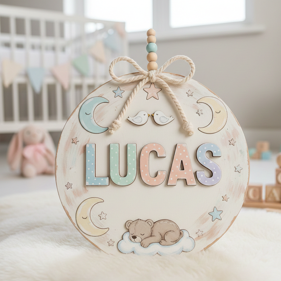 Hand-Painted Wooden Baby Name Plaque